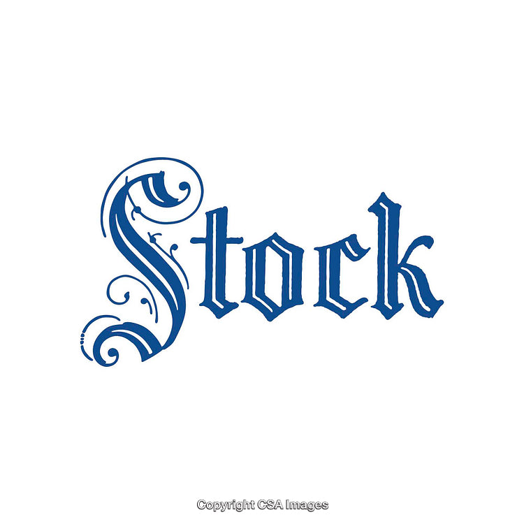 Blue Ornamental Calligraphy Design Featuring the Word 'Stock' in Stylish Font