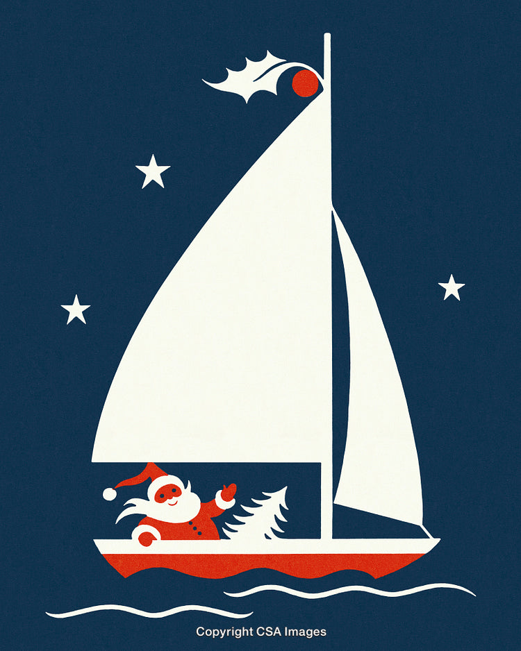 Santa Claus Sailing a Festive Boat Under Starry Night