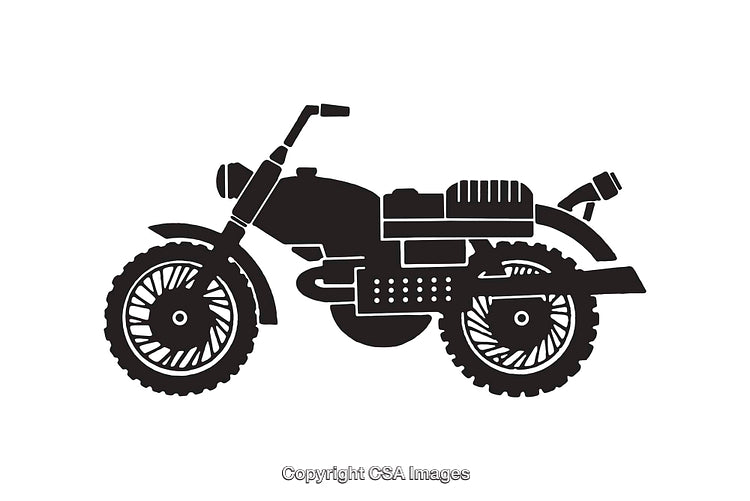 Silhouette Illustration of a Classic Motorcycle with Detailed Components
