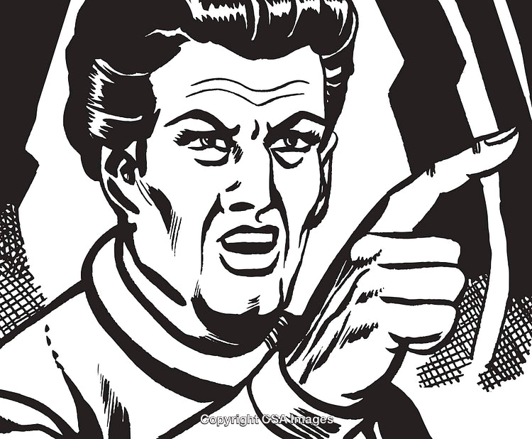 Monochrome Illustration of a Retro Style Pointing Person in Expression