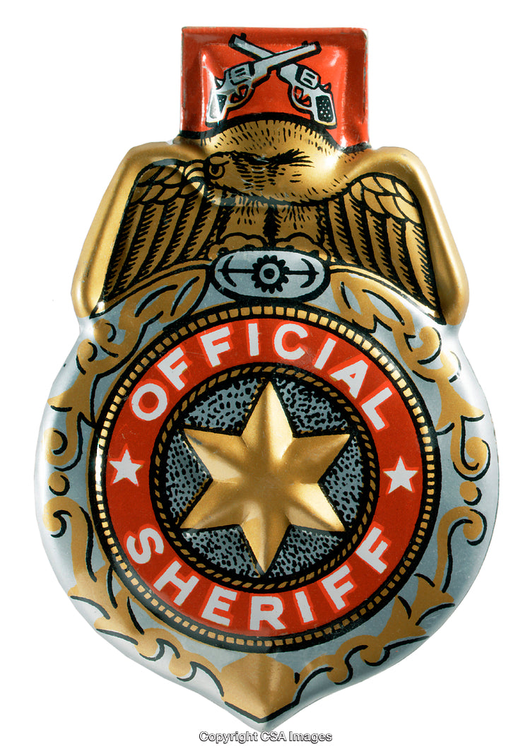 Official Sheriff Badge With Golden Star Design and Red Highlights
