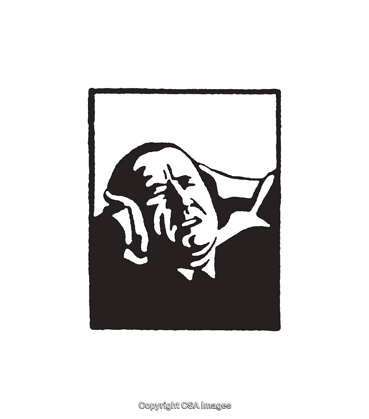 Black and White Line Art of a Thoughtful Expression