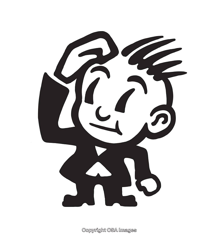 Black and White Line Art of a Confused Cartoon Character Scratching Head
