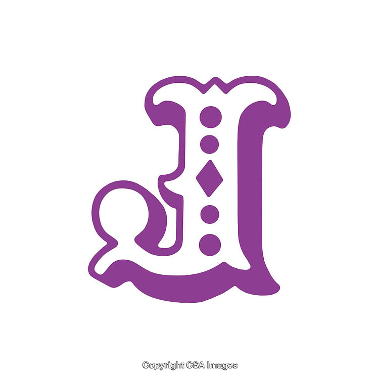 Purple Decorative Letter J with Abstract Art Elements on White