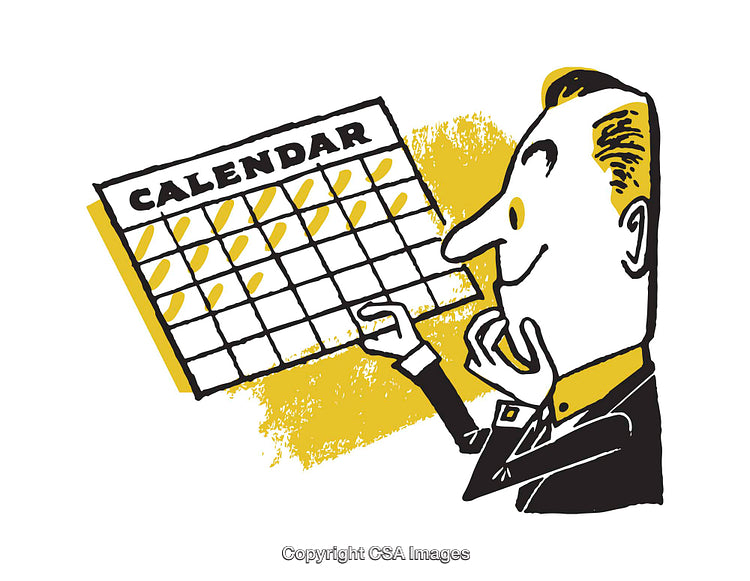 Retro Illustration of a Man Reviewing His Calendar Schedule