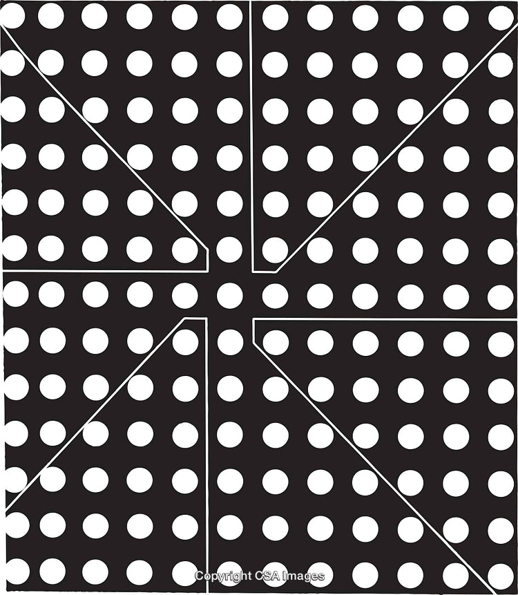 Abstract Black and White Polka Dot Pattern with Geometric Overlay