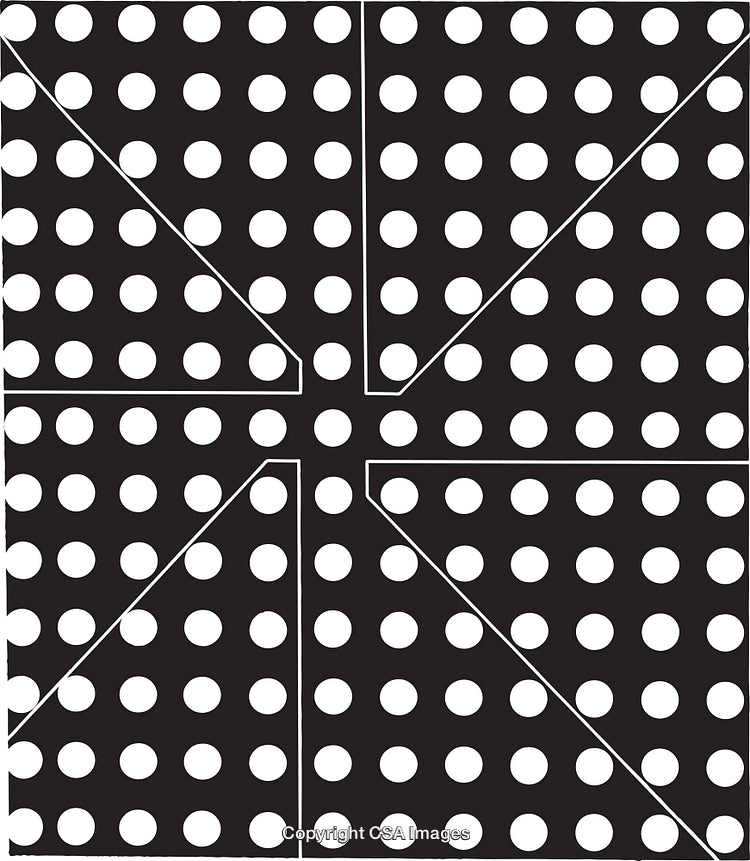 Abstract Black and White Polka Dot Pattern with Geometric Overlay