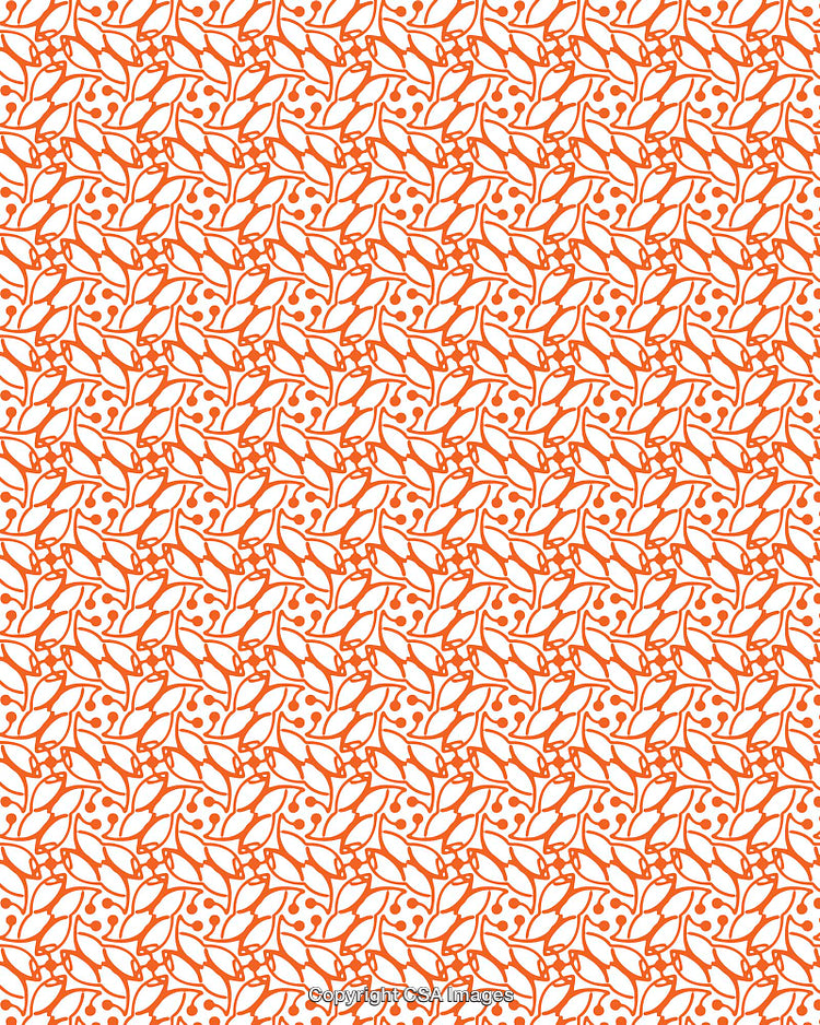 Abstract Orange Botanical Pattern Design With Repeated Leaf Motif