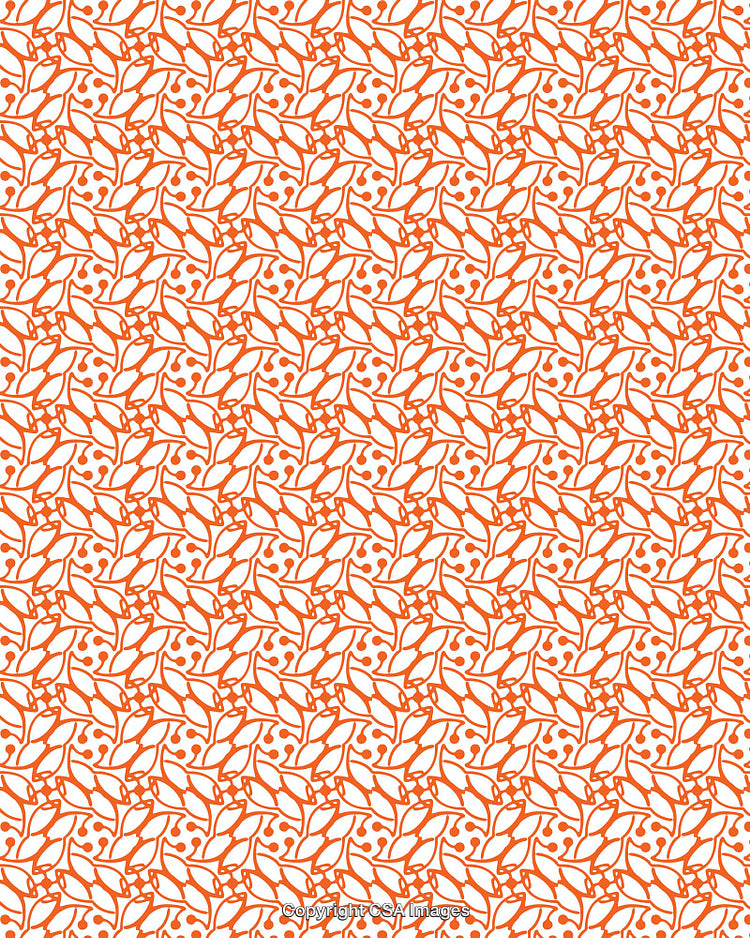 Abstract Orange Botanical Pattern Design With Repeated Leaf Motif