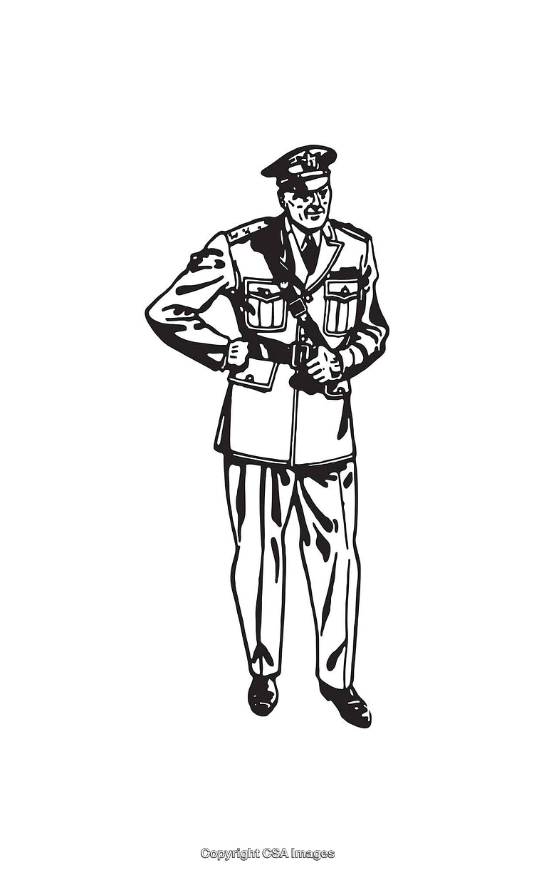 Black and White Line Art Illustration of a Formal Officer