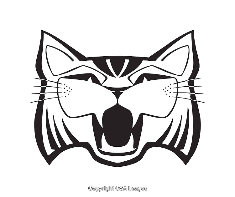 Black and White Artistic Line Art Illustration of a Roaring Cat Face