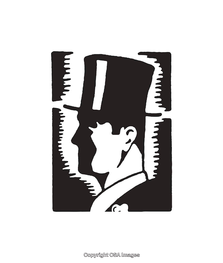 Elegant Black and White Line Art Portrait of a Formal Gentleman