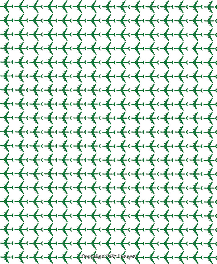 Pattern of Green Airplane Silhouettes on White Background