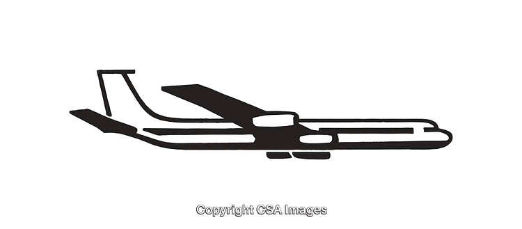 Black and White Silhouette Icon of a Flying Airplane