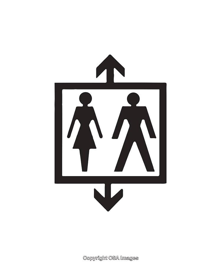 Elevator Icon Representing Male and Female Usage in Black and White Design