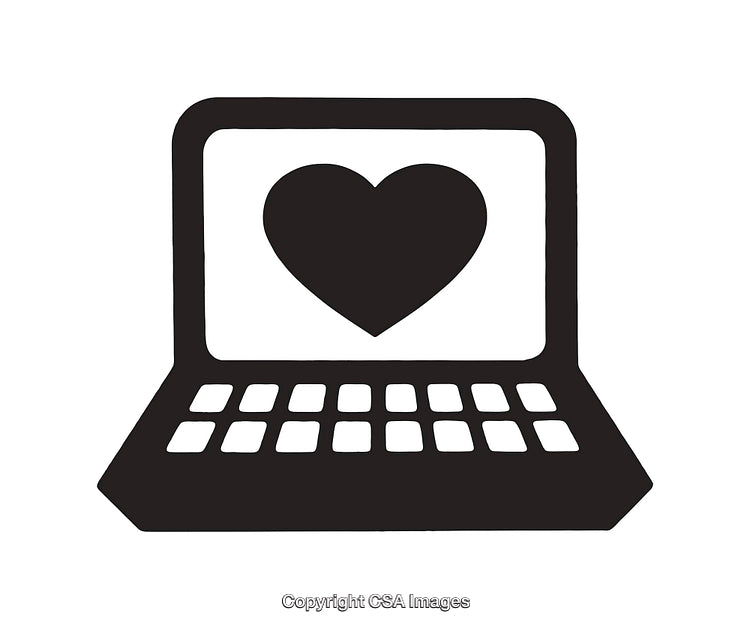 Black and White Laptop Icon with a Heart Symbol on the Screen