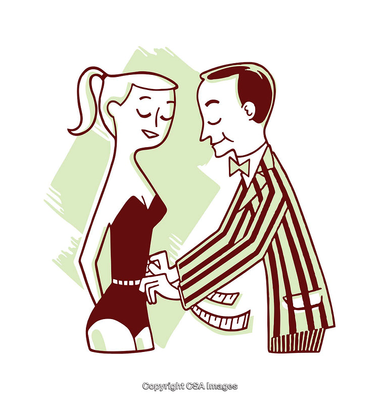 Illustration of Tailor Measuring Woman in Fitted Dress