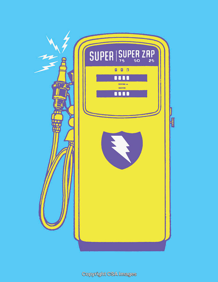 Vibrant Retro Gasoline Pump Illustration With Modern Electric Theme