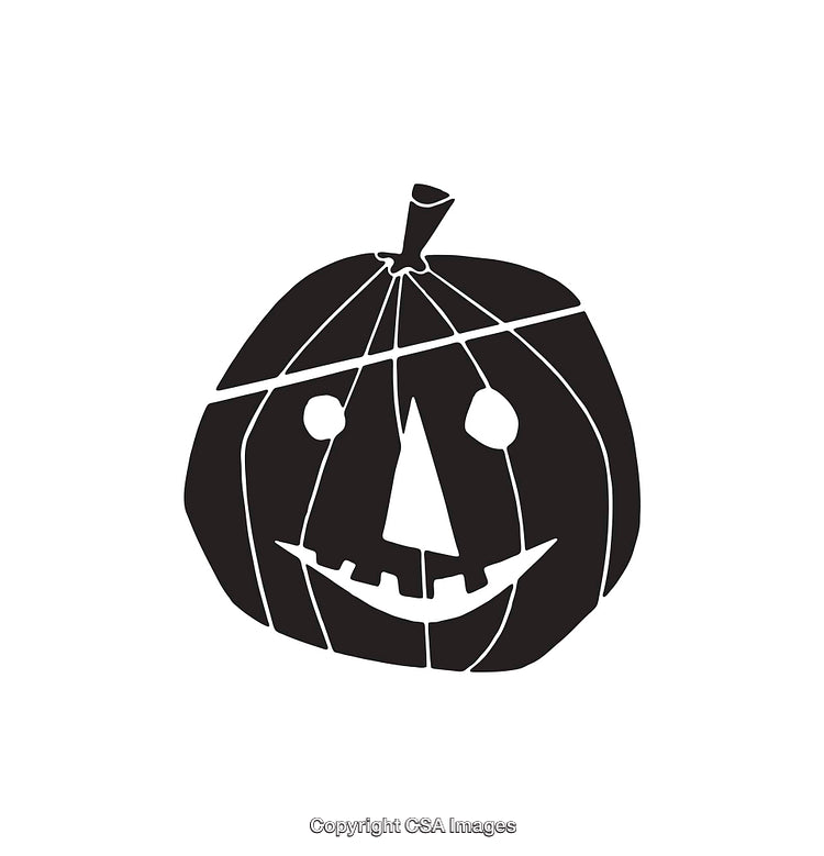 Black and White Line Art Illustration of a Smiling Jack-o'-Lantern Pumpkin