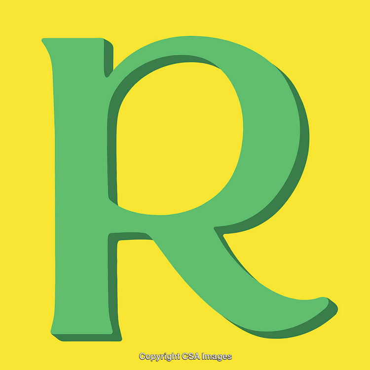 Bold Green Letter R Illustration on Bright Yellow Background