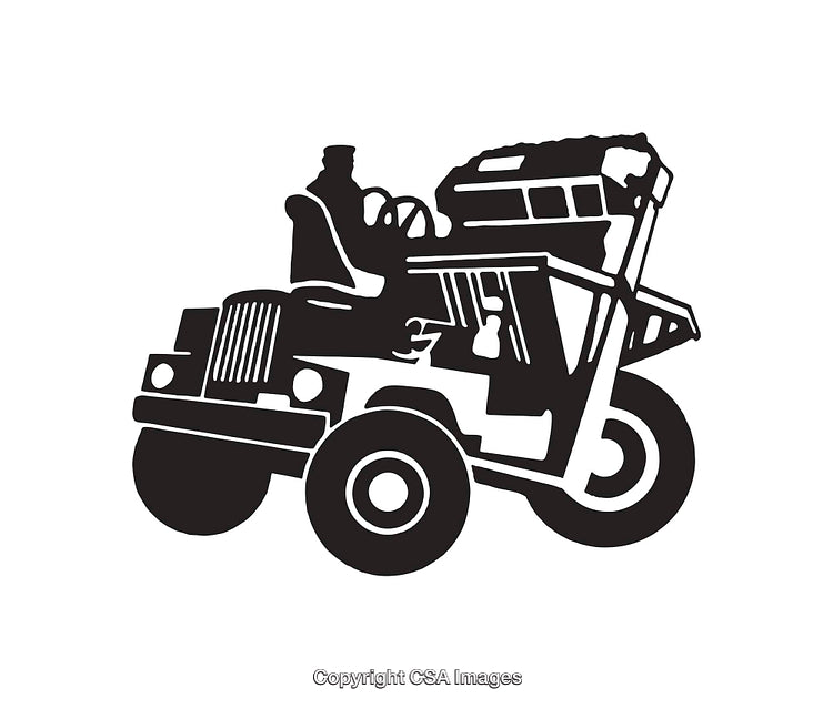 Silhouette of a Man Operating a Heavy Industrial Machine in Black and White