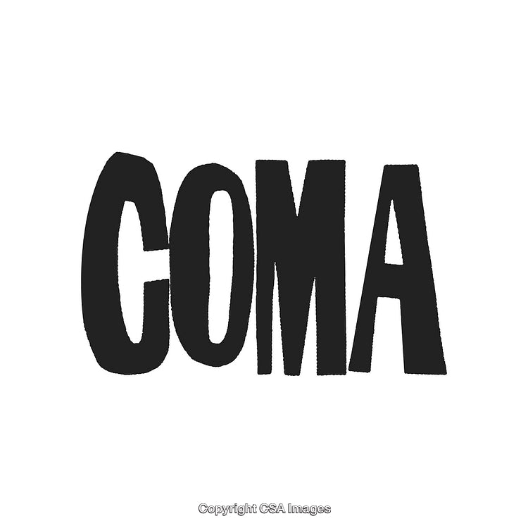 Black Text Displaying the Word 'Coma' in Bold Uppercase Letters