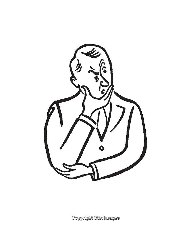 Black and White Line Art of a Thoughtful Man in Business Attire
