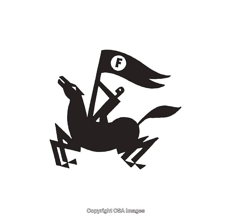 Black And White Line Art With Horse and Flag Illustration