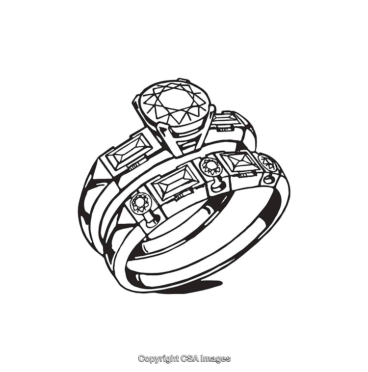 Elegant Black and White Line Art of Detailed Rings Design
