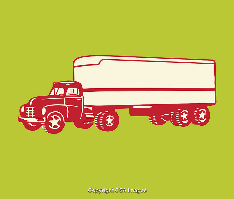 Retro Semi-Trailer Truck Illustration on Green Background
