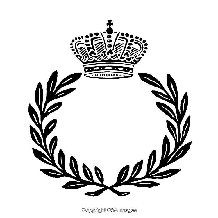 Black and White Crown Emblem with Laurel Border Design