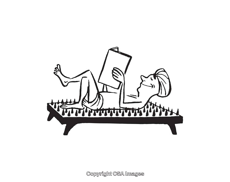 Line Art of a Relaxing Man Reading on a Bed of Nails
