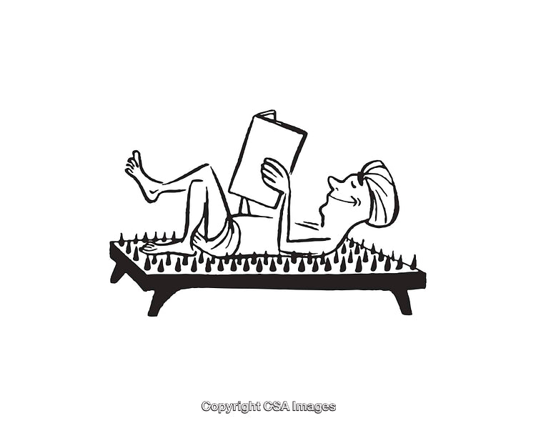 Line Art of a Relaxing Man Reading on a Bed of Nails
