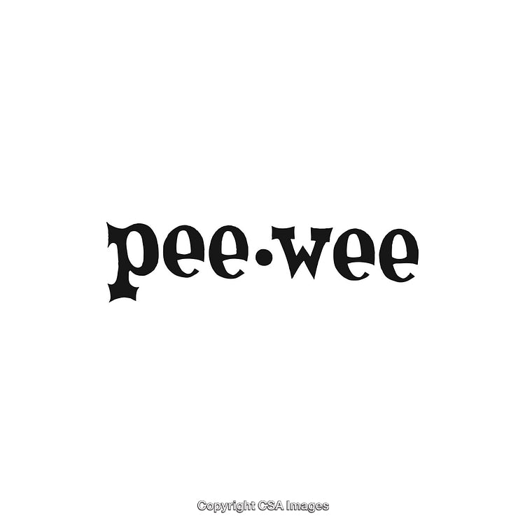Vintage Pee Wee Themed Logo in Serif Gothic Typeface on a White Background
