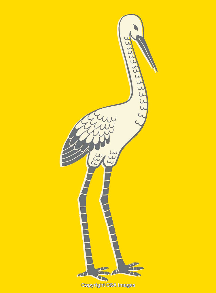 Elegant Crane Line Illustration on a Bright Yellow Background