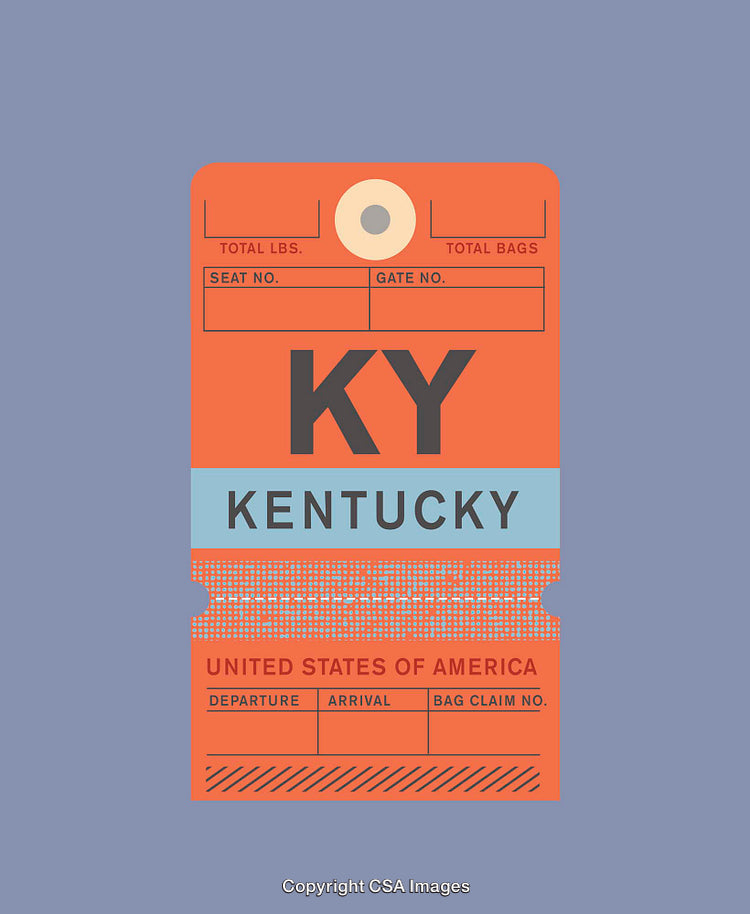 Vintage Kentucky Travel Tag Illustration with Bold Colors and Unique Design