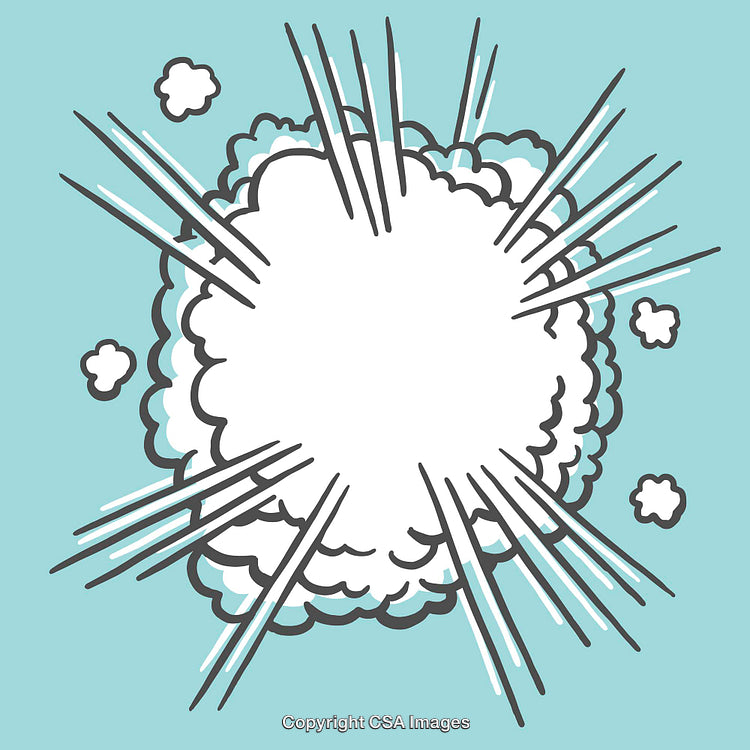 Cartoon Explosion With Radiating Blast Lines on Blue Background