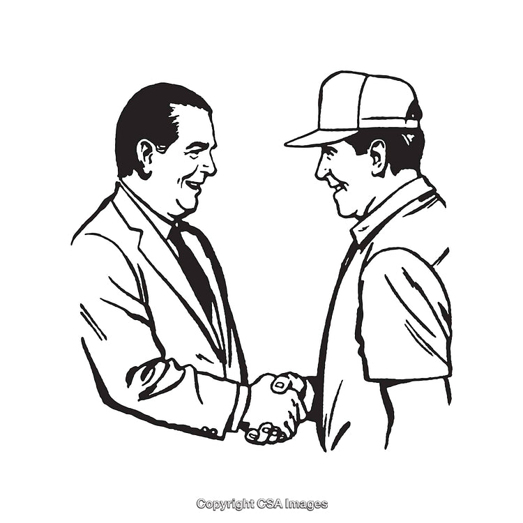 Black and White Line Art of Two Men Shaking Hands