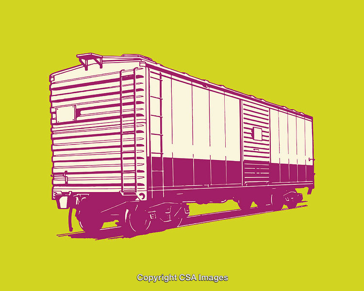 Colorful Line Art Illustration of a Box Railcar on a Yellow Background