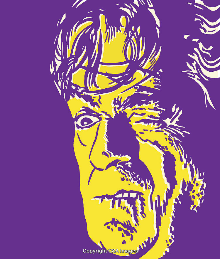 Vibrant Stylized Line Art Illustration of a Expressive Face on Purple