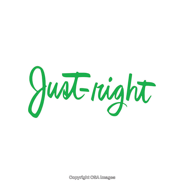 Green Just-Right Text on a White Background