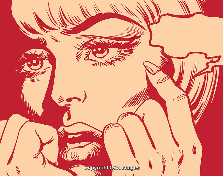 Retro Pop Art Illustration of a Woman Deep in Thought with Speech Bubble
