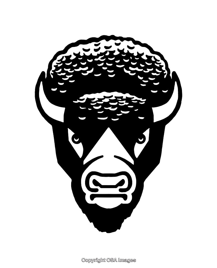Detailed Black And White Line Art Illustration of a Buffalo Head