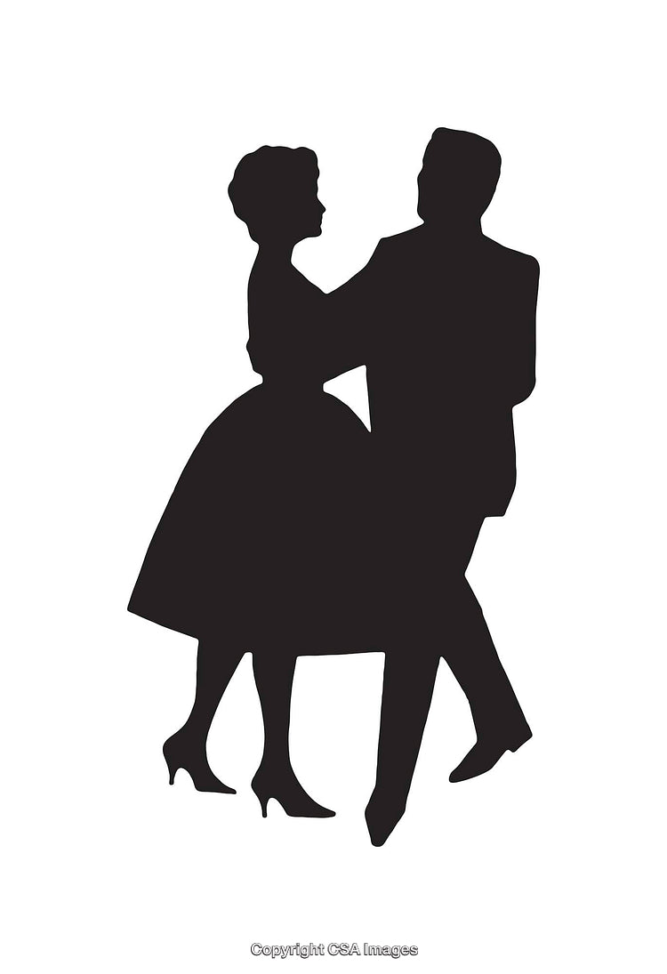 Silhouette of a Couple Dancing Elegantly Wearing Retro Fashion Style