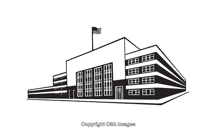 Black and White Illustration of a Modern Styled Building