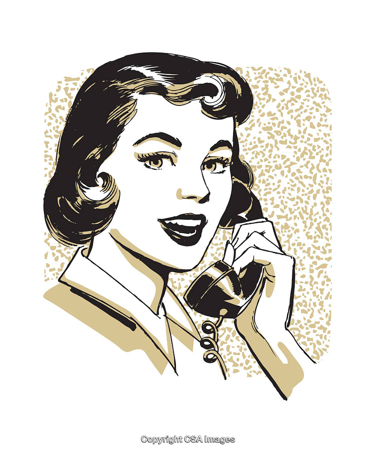 Retro Female Portrait - 1950s Telephone Art Illustration