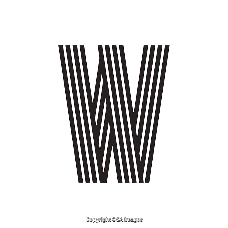 Stylized Black Letter W with Geometric Line Pattern
