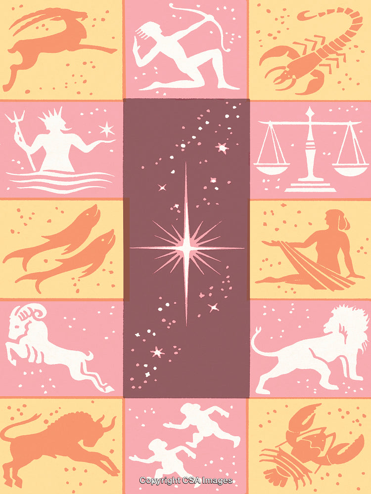 Zodiac Symbols and Starry Background Design in Pastel Colors