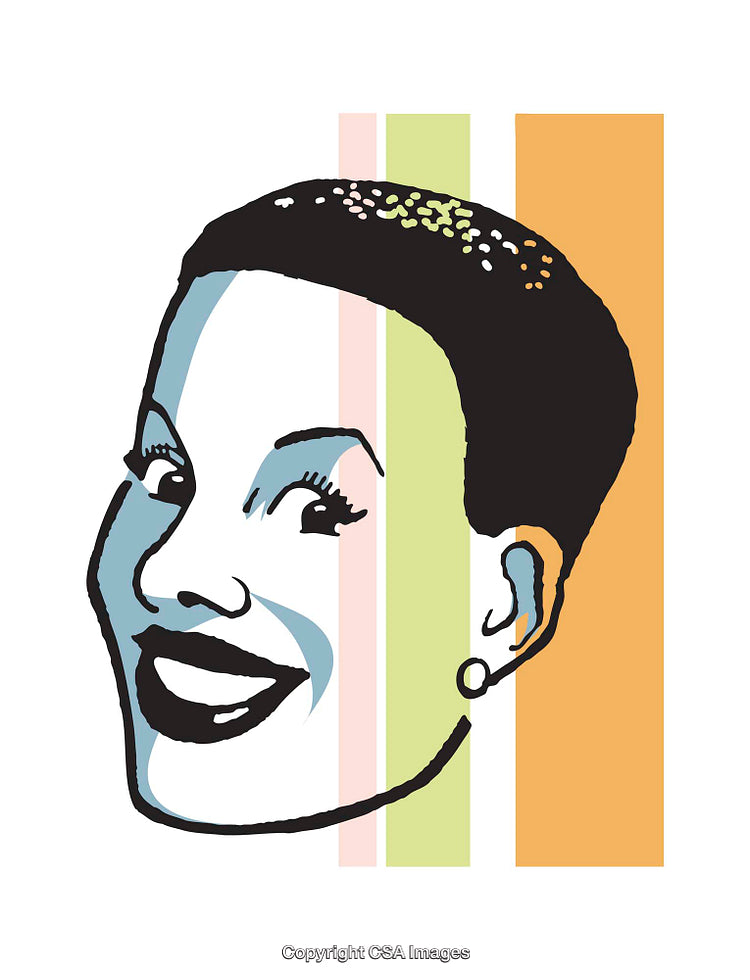 Colorful Pop Art Illustration of Smiling Female Face with Bold Colors