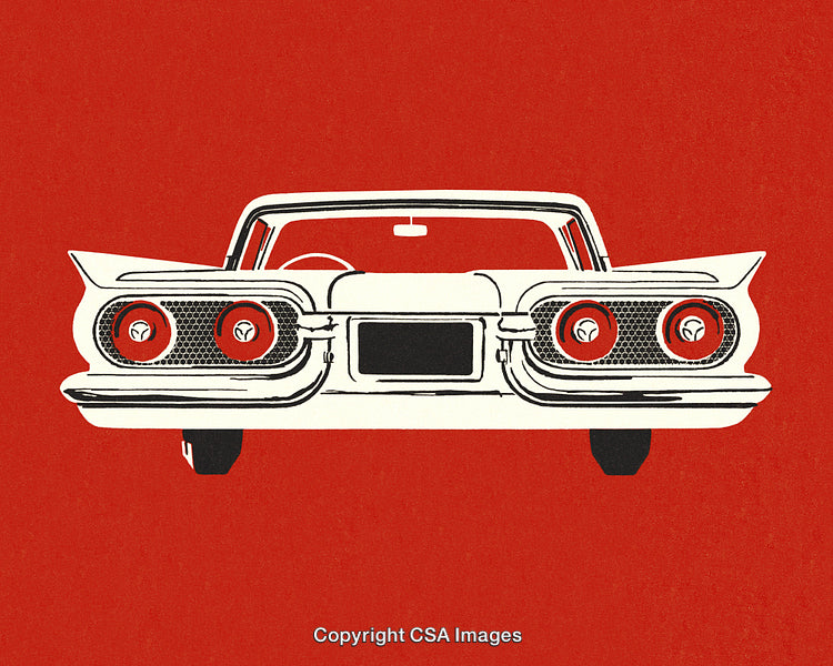 Vintage Car Illustration of Retro Vehicle Front on Bold Red Background